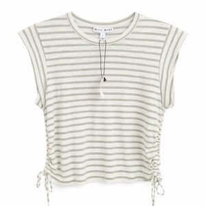 Miou Muse Casual Striped Short Sleeve Top - Green and White